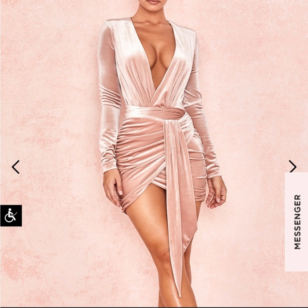 House of CB 'Farrah' Blush Velvet Gathered Dress XS